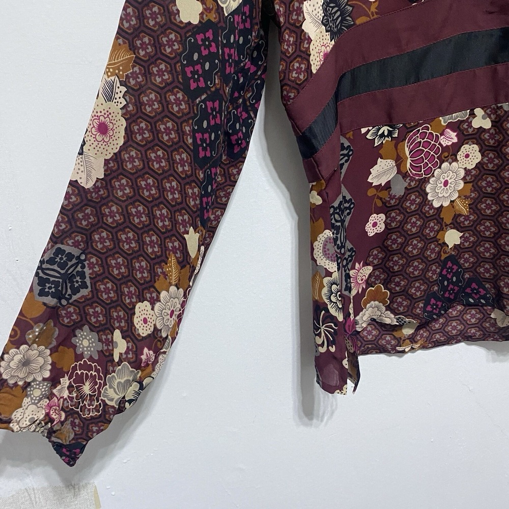 Alfani Blouse Womens 12 Purple Floral Retro Silk V Neck Long Sleeve Career Top - Picture 4 of 9